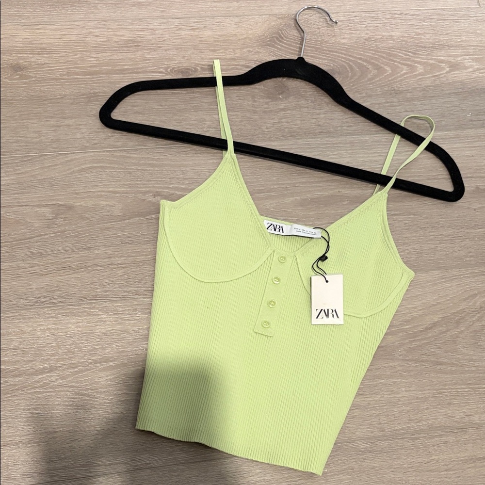 Zara Women's Light Green Ribbed Camisole - Picture 5 of 5